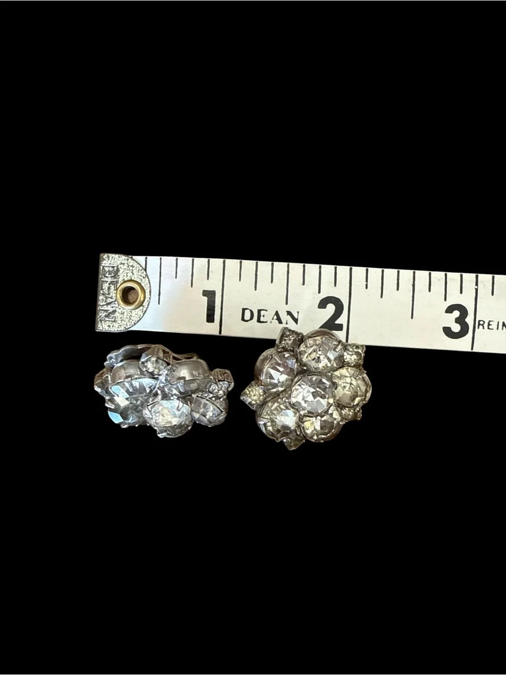 Vintage Silver Tone Clear Rhinestone Flower Cluster Clip On Earrings 1950s 1960s